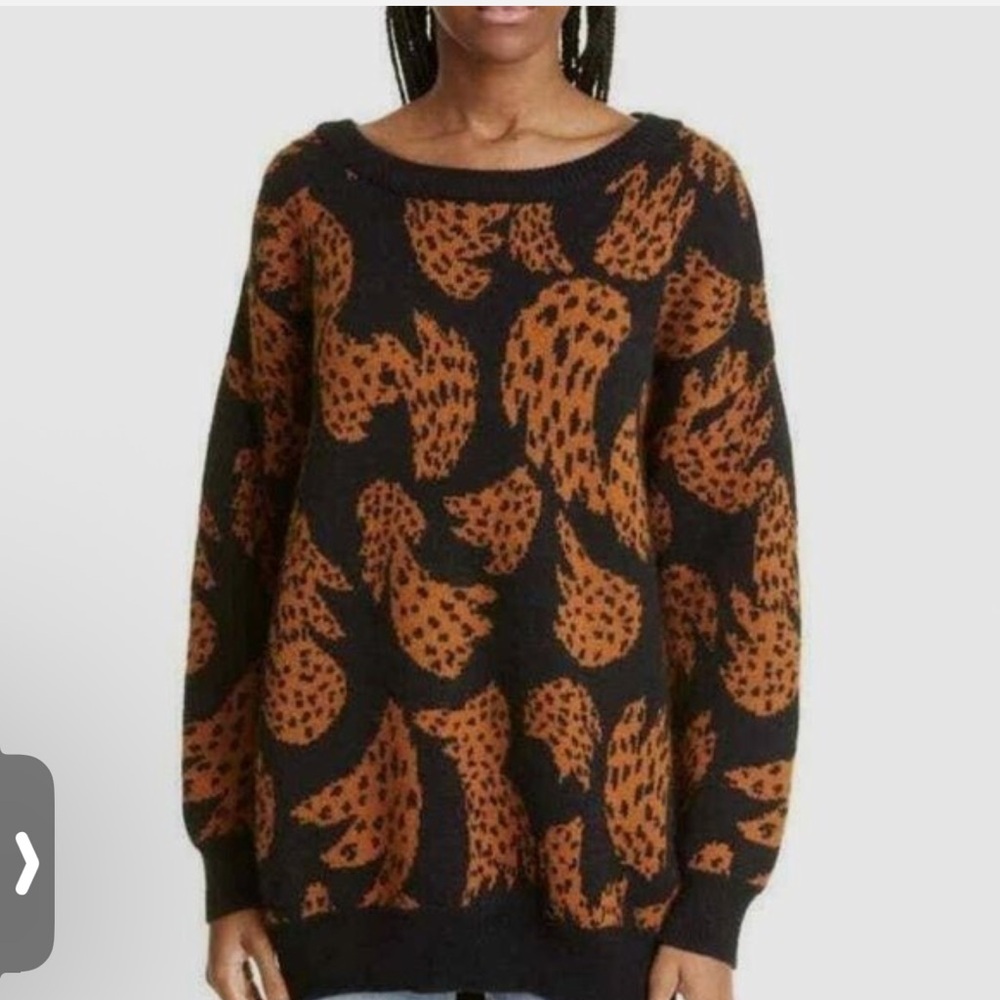 Farm Rio Bananica Black and Brown Sweater Leopard Print size XL (14, 16, 18)
